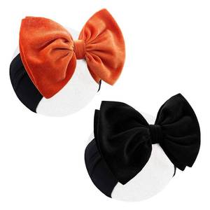 lot 2119 image: YanJie Halloween Velvet Bows Baby Girls Headbands, Nylon Elastic Bow headbands Orange Black Cheer Bows Baby Dress Up Party Headband Gifts for Baby Newborn Toddler Infant