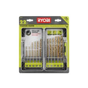 lot 2144 image: Ryobi AR2042 22 Piece Titanium Coated Drill Bit Set with 135 Degree Split Point Ends