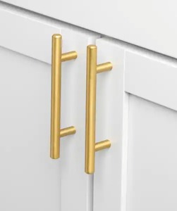 lot 2146 image: GLIDERITE 5 in. Center-to-Center Satin Gold Solid Handle Bar Cabinet Drawer Pulls (10-Pack