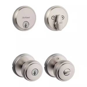 lot 2149 image: Sora Satin Nickel Keyed Entry 2.19 in. Door Knob and Single Cylinder Deadbolt Combo Pack Featuring SmartKey Security