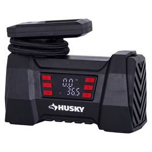 lot 2190 image: Husky 12-Volt DC Portable Fast Flow Air Compressor Air Pump Inflator with Digital Pressure Gauge, LED Light and Auto Shut Off