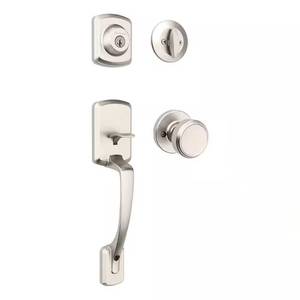 lot 2192 image: $119 Kwikset Henley Single Cylinder Door Handleset wRound Maven Knob featuring SmartKey Security in Satin Nickel