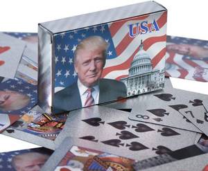 lot 2196 image: SW Donald Trump Playing Cards - Silver Plated Playing Cards Silver Plated Deck of Waterproof Poker Cards for Game for Table Games Good Gift for Friends, Men, Boyfriends
