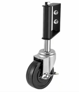 lot 2219 image: 1-Pack 4 in. Black Rubber Swivel Spring Loaded Gate Caster with Brake for Fence or Wooden Door 250 lbs. Load. Hardware not included