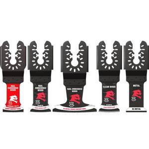 lot 2226 image: Universal Fit Wood and Metal Bi-Metal & Carbide Oscillating Blade Set (5-Piece)