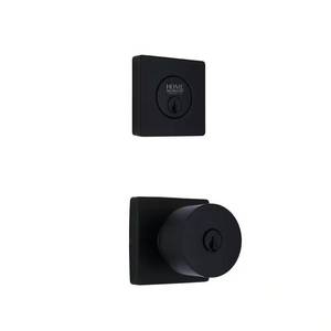 lot 2278 image: Ridgeway Matte Black Single Cylinder Door Knob Combo Pack with Square Rose Featuring Dual Keyway
