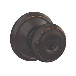 lot 2279 image: Schlage Georgian Aged Bronze Exterior Keyed Entry Door Knob