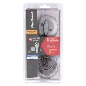 lot 2282 image: Kwikset SmartKey Security Satin Chrome Metal Single Cylinder Deadbolt