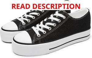 lot 2295 image: THATXUAOV Womens Platform Sneakers Low Top Platform Shoes Black Casual Tennis Shoes Lace Up Canvas Shoes for Women(Black and Pink.US8)