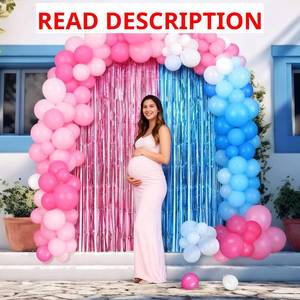 lot 2306 image: Leitee Gender Reveal Party Decorations Red Blue Gender Reveal Backdrop 136 Balloon Arch Garland with 2 Foil Fringe Curtain 3.28 x 6.56 ft for Baby Shower Party Supplies
