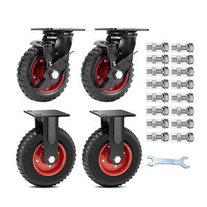 lot 3007 image: $110 8 Inch Outdoor Heavy Duty Casters Wheels Set of 4,Sturdy Large Rubber Casters with Brake,Industrial Grade Plate Swivel Castors with Knobby Tread for Dollies, Cart, Machine (2 Brake & 2 Rigid)