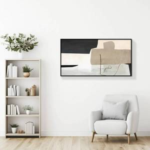 lot 3013 image: YOOSART Minimalist Black & Beige Abstract 2D Canvas Wall Art - Sleek Aluminum Frame Modern Decor for Living Room Bedroom Office(45cmx86cm17.73 LX33.88 W)