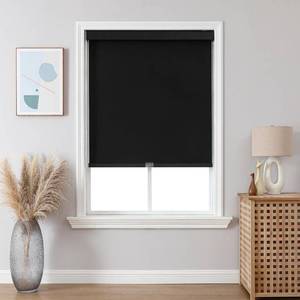 lot 3024 image: Joydeco 100% Blackout Roller Shades Cordless Blinds for Windows, Free-Stop Shades, UV Protection, Natural Woven Blinds for Home and Office, Light-Proof Aluminum Cover (Black, 52 W x 75 H)