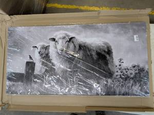 lot 3038 image: ZHENGYIN Large Country Sheep Canvas Wall Art, Sheep Meadow Landscape Artwork, Rustic Farmhouse Wall Decor for Living Room Dining Room, Above Sofa, 24x48 Inch