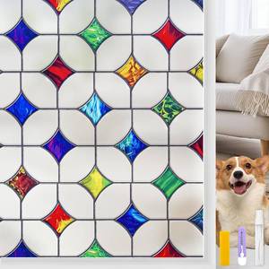 lot 3041 image: Stained Glass Window Film - Non-Adhesive Colorful Privacy Film  Privacy Protection, Reusable & Renter Friendly  Perfect for BedroomBathroom Room Decor (Frosted Mosaic, 35.4 X 78.7 in)