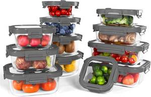 lot 3053 image: 12-Pack Glass Containers with Tempered Lids   Borosilicate, Oven-Safe(-4 F950 F), Airtight, BPA-Free, Multi-Size for Meal Prep, Dishwasher Safe, 1.6 cups to 6.4 cups (Gray)