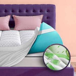 lot 3054 image: $215 Dual Layer 4 Inch Memory Foam Mattress Topper for Pressure Relief with 4X Support, 2 Fluffy Pillow Top Queen Mattress Topper 50% Viscose Made from Bamboo Plus 2 Cooling Gel Memory Foam Mattress Pad