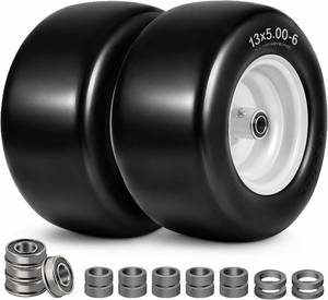 lot 3060 image: 13x5.00-6 Flat Free Tire and Wheel with 34 & 58 Bearing, 13x5.00-6 Lawn Mower Tires for Zero Turn Mower, Riding Lawn Mower for Commercial Grade Lawn, 3-5.65 Centered Hub (White-2 Pack)