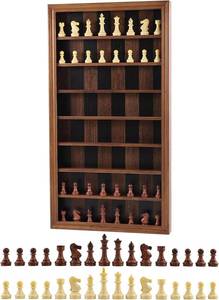 lot 3063 image: Giant Wall Mounted Chess Board Set, Wooden Wall Chess Board with 32 Carved Chess Pieces, Chess Wall Art Vertical Display Cabinet for Home Game Room Decor, Hanging Board Game Gift