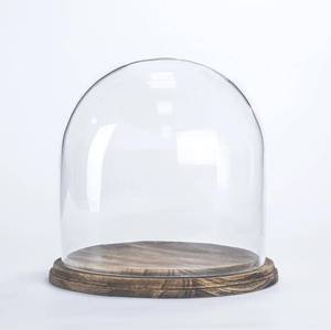 lot 3065 image: CYS EXCEL Glass Cloche Dome with Lightly Charred Wood Base (H11 D11)  Multiple Size Choices Decorative Showcase Display for Antique Collectibles  Bell Jar Terrarium & Dessert Cover