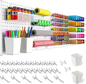 lot 3071 image: FZK Modular Plastic Peg Board Wall Organizer Kit, 16x16, White - PEGBOARD ONLY