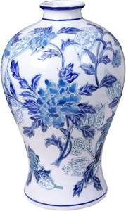 lot 2049 image: Blue and White Porcelain Vase with Peony Pattern, Hand-Painted Floral Ceramic Vase, Chinese Meiping Vase for Home Decor, 13 inch Tabletop Decoration