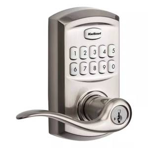 lot 1085 image: $129 Kwikset SmartCode 917 Satin Nickel Keypad Electronic Single-Cylinder Tustin Door Handle Featuring SmartKey Security