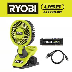 lot 1102 image: USB Lithium Clamp Fan Kit with 2.0 Ah USB Lithium Battery and Charging Cable