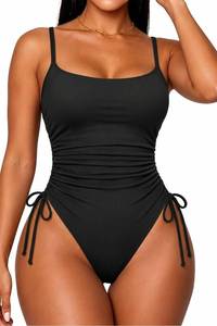 lot 297 image: Womens Black High Cut One Piece Swimsuit Tummy Control Bathing Suit XS - Retail $29