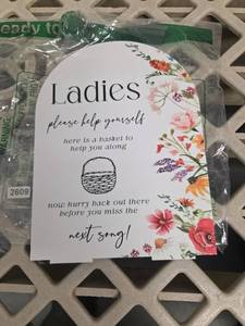 lot 332 image: Ladies Bathroom Sign with Floral Design  - Retail $0