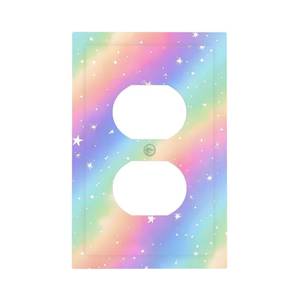 lot 346 image: Yijikjy Decorative Outlet Covers Pink Blue Purple Iridescent Rainbow 1 Gang Duplex Light Switch Cover Plate Unique Wall Plates for Electrical Outlets Switch Plate Covers for Bedroom Home Decor - Retail $13