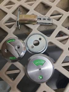 lot 351 image: Aglehome Bathroom Deadbolt with Occupancy Indicator, Satin Chrome - Retail $41