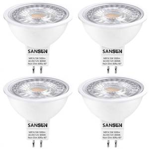 lot 406 image: SANSUN 5W MR16 LED Landscape Light Bulbs, Low Voltage 12V 50W Halogen Replacement for Outdoor Landscape Spotlight and Track Light, GU5.3 Bi-Pin Base, Daylight White 4000K, Non-Dimmable, (Pack of 4) - Retail $10