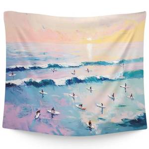 lot 414 image: WAITPI Coastal Ocean Beach Hanging Wall Tapestry for Bedroom, Summer Coastal Surfing Ocean Beachy Wall Hanging Decor Tapestry for Home Living Room Beach House Surf Room, 50x60in - Retail $12
