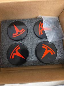 lot 452 image: 4 Pack Wheel Center Hub Caps Compatible with Tesla Model 3 Model Y - Retail $20