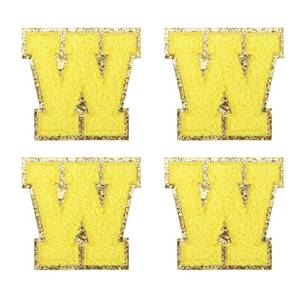 lot 453 image: MECCANIXITY 4Pcs Chenille Letter Patches Iron on Letter Patches Yellow W Alphabet Decorative Repair Embroidered Patches for Clothing, Shoes, Hats, Backpacks - Retail $8