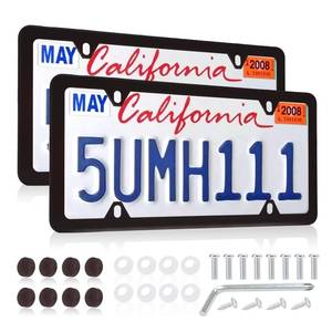 lot 481 image: Black License Plate Frames, Stainless Steel, Car License Plate Holder with Screw Caps, Rattle Proof Pad Front Back License Plate Cover - Retail $9,058