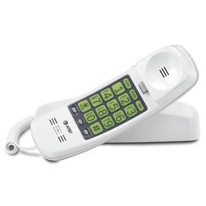 lot 486 image: AT&T Trimline Corded Phone, No AC Power Needed, Extra Large Buttons, Visual Ringer, Lighted Keypad, 10-Number Speed Dial, Wall Mountable, White  213 - Retail $23