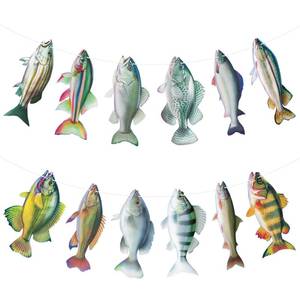 lot 514 image: Adecortalk Fish Birthday Decorations Gone Fishing Party Decorations Fresswater Sunfish Bass Trout Carp Fishing Banner Garland Decor for Kids Adult Teen Fishing Party Supplies - Retail $6