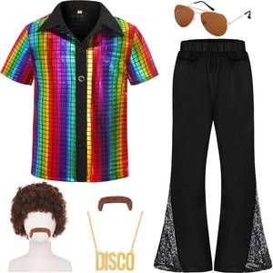 lot 530 image: Gorkonpy 70s Outfits for Boys Kids Disco Costume Halloween Party Dress Up (Multicolor, 3-4T) - Retail $30