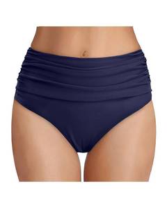 lot 538 image: Tempt Me Womens Navy Blue High Waisted Bikini Bottom Tummy Control Ruched Bathing Suit Swim Bottom M - Retail $25
