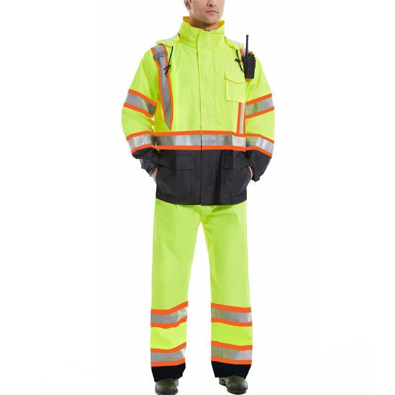 lot 59058 image: Hi Vis Rain Suits for Men Waterproof, High Vis Work Rain Jacket Class 3 Heavy Duty Construction High Visibility Waterproof Lightweight Rain Gear with Pants, SmallMedium. - Retail $69