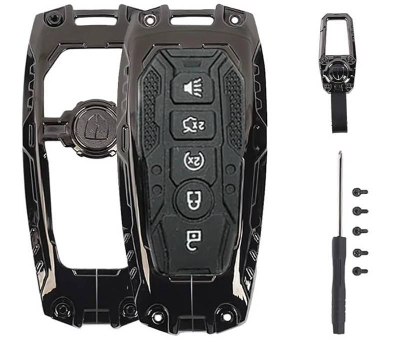 lot 46966 image: Key Fob Cover 35 Buttons Key Shell Case Zinc Alloy Keyless Entry Remote Control Key Holder with Keychain for Ford Bronco Mustang Maverick F150 2021-2026 (for Ford 5 Buttons) - Retail $30