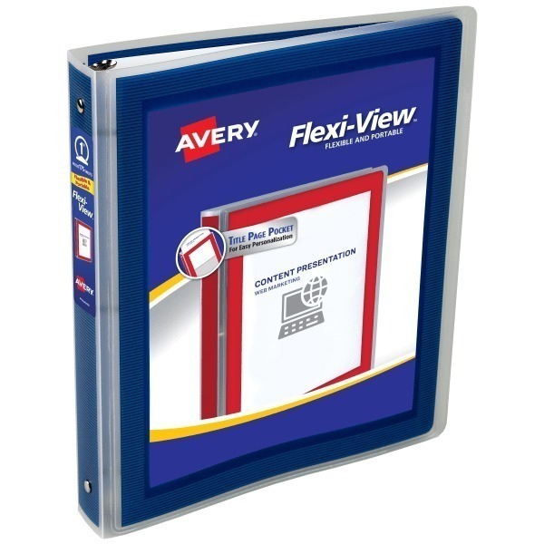 lot 38142 image: Avery Flexi-View Binder  1  Round Rings  175-Sheet Capacity  Navy Blue (17685) - Retail $9