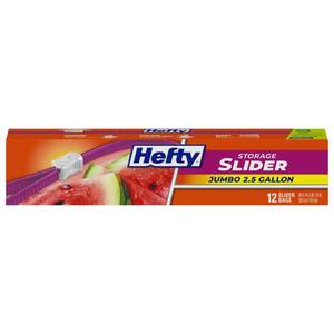 lot 47304 image: Hefty Slider Jumbo Storage Bags, Extra Large 2.5 Gallon Size, 12ct - Retail $6