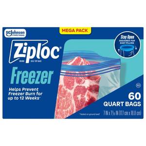 lot 47305 image: Ziploc Quart Freezer Bags for Food Storage and Meal Prep - 60ct, Count Unknown. - Retail $11