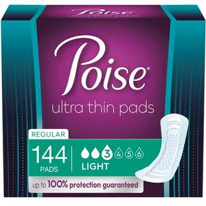 lot 47307 image: Poise Ultra Thin Incontinence Pads for Women  Postpartum Pads  Light Absorbency  144ct - Retail $33