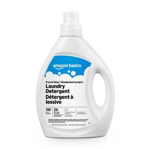 lot 47319 image: Amazon Basics Concentrated Liquid Laundry Detergent, Free of Perfumes & Clear of Dyes, 110 loads, 82.5 Fl Oz, Packaging May Vary - Retail $10