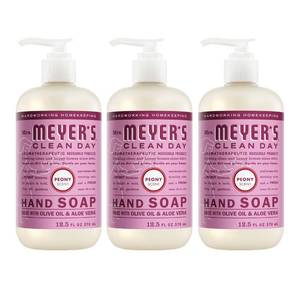lot 47363 image: MRS. MEYERS CLEAN DAY Hand Soap, Peony Scent, 12.5 Fl Oz Bottle - 3 Pack - Retail $15