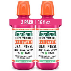lot 47367 image: TheraBreath Anticavity Fluoride Mouthwash, Sparkle Mint, 16 fl oz, 2-Pack - Retail $18